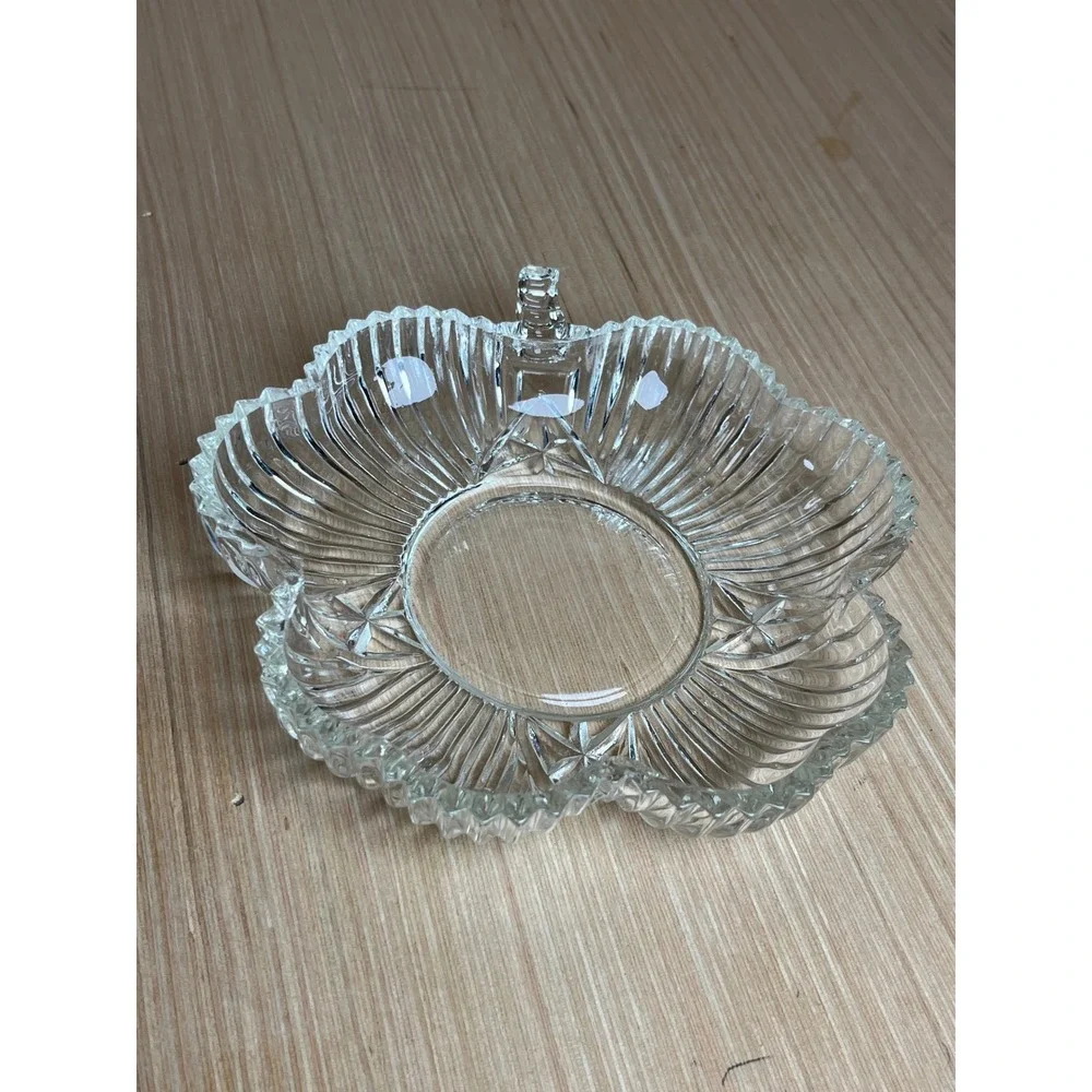 Vintage Federal Glass Shamrock Clover Clear Pressed Glass Candy Trinket Bowl